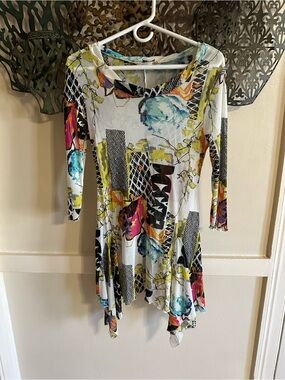 Women's White Floral Print Handkerchief Hem Dress